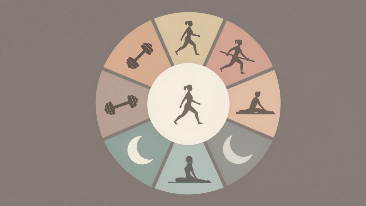 Color-coded weekly fitness schedule with strength, light activity, and rest days.