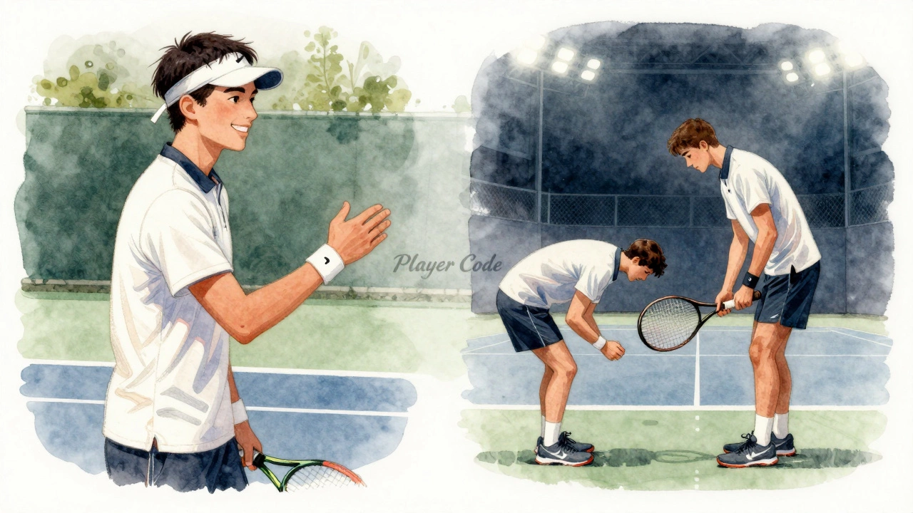 Contrasting amateur handshake and pro penalty under Player Code theme