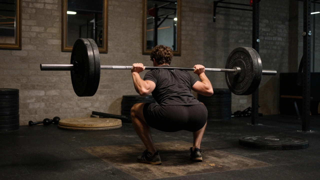 Person lifting a barbell in a deadlift with flat back and strong posture.