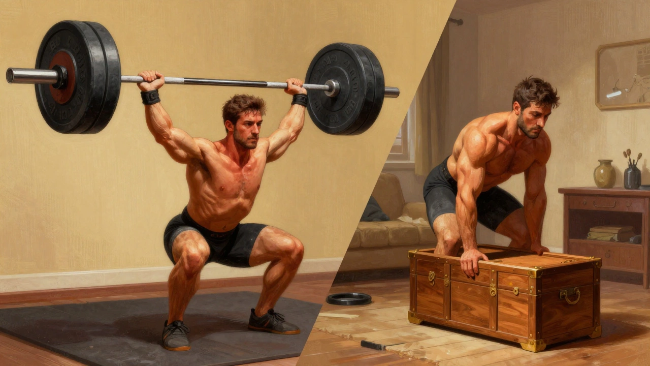 Comparison between a gym deadlift and lifting a heavy chest at home