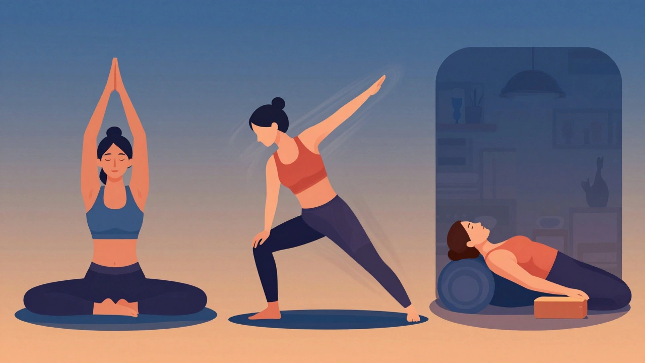 Illustration showing gentle, dynamic, and restorative yoga poses