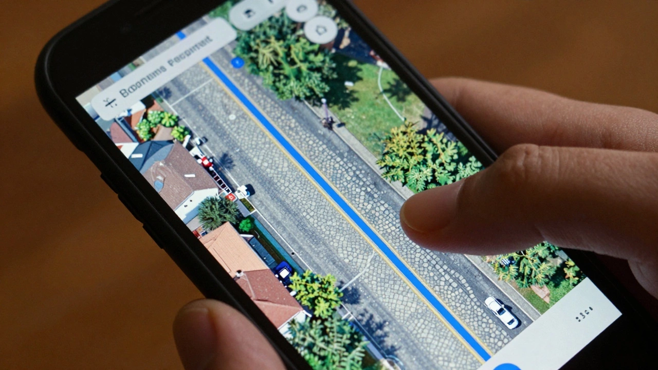 Hand adjusting bike route on phone map to choose quieter side streets