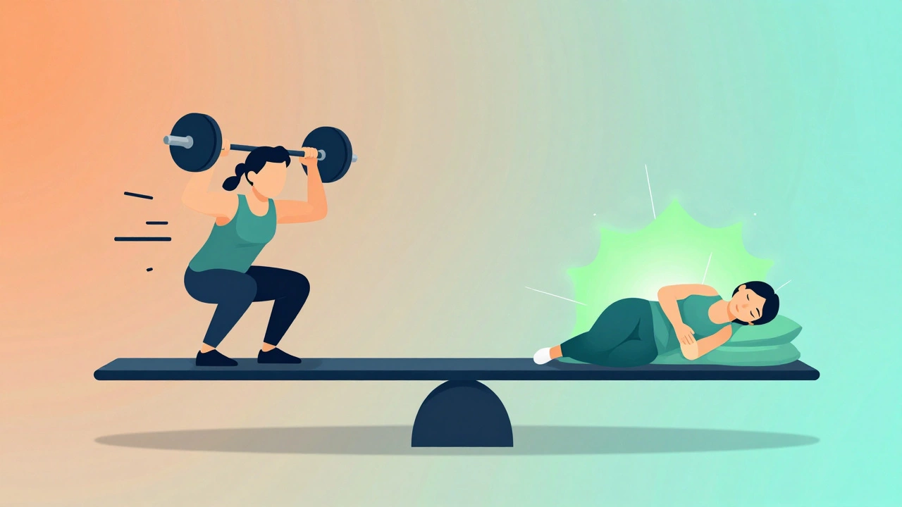 Illustration balancing weightlifting effort with rest and recovery