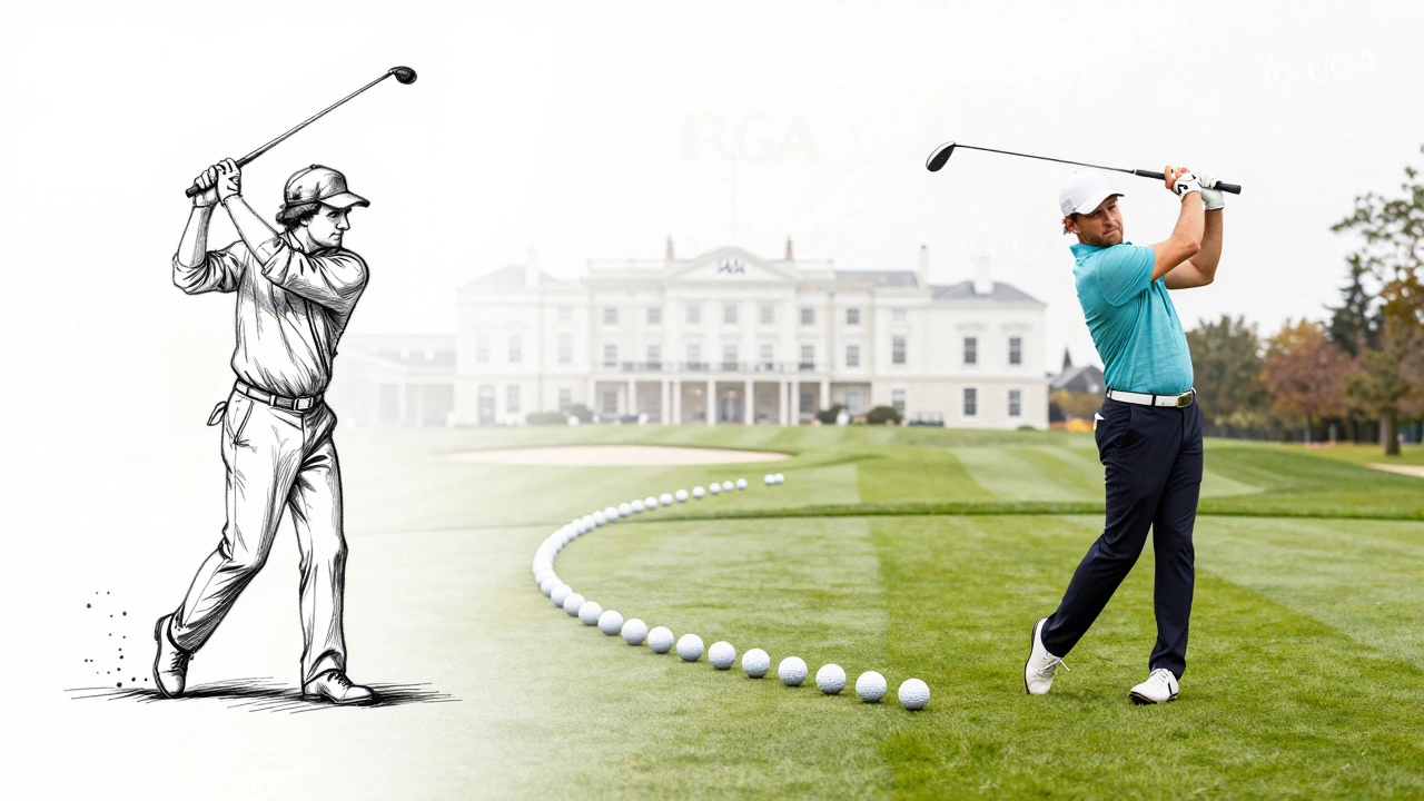 Conceptual art blending historic and modern golf eras