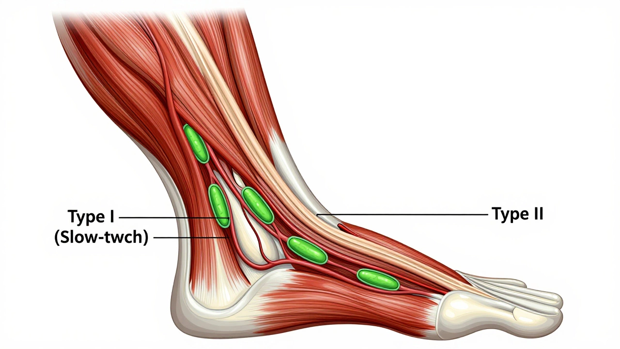 Diagram showing slow-twitch vs fast-twitch muscle fiber structures