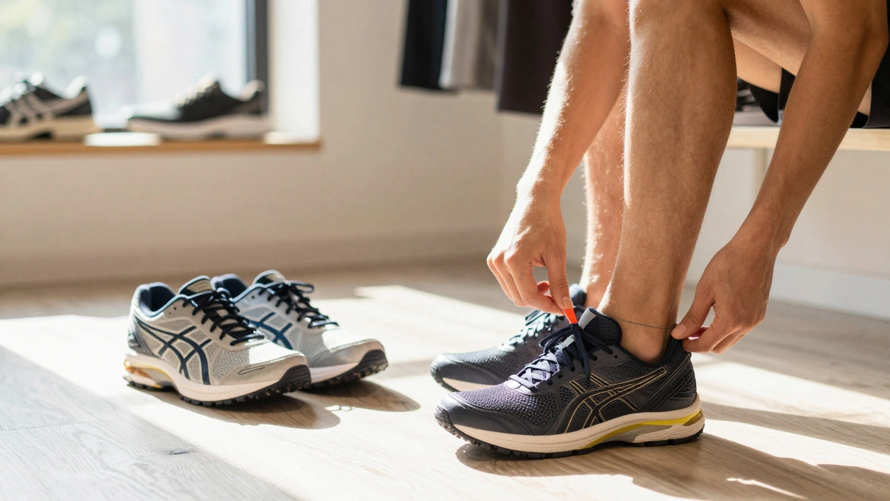 Runner using thumb rule to check space in new running shoes