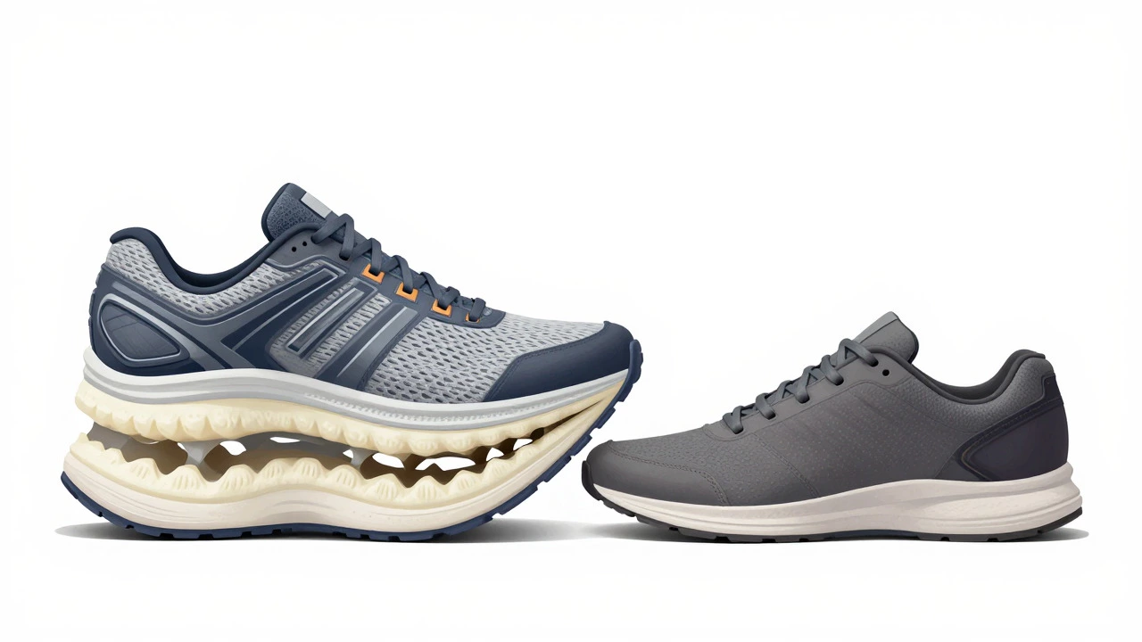 Cross-section comparison of running shoe and casual sneaker structures