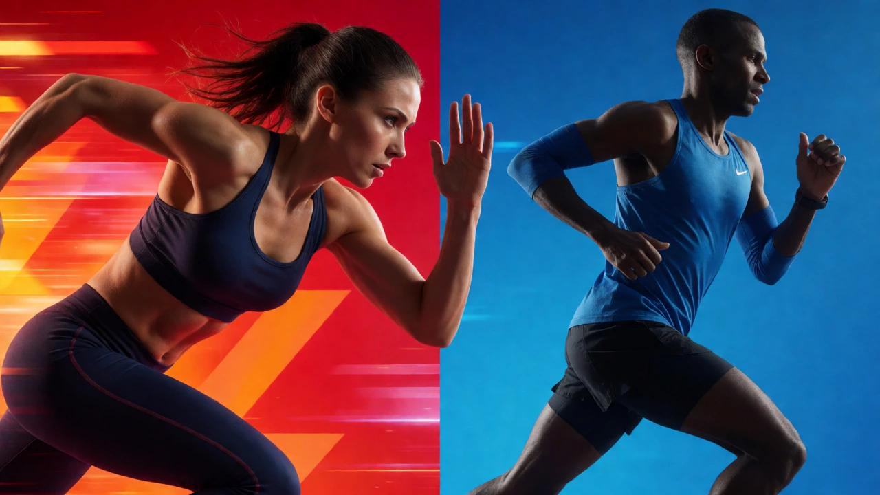 Split view of intense HIIT versus endurance running