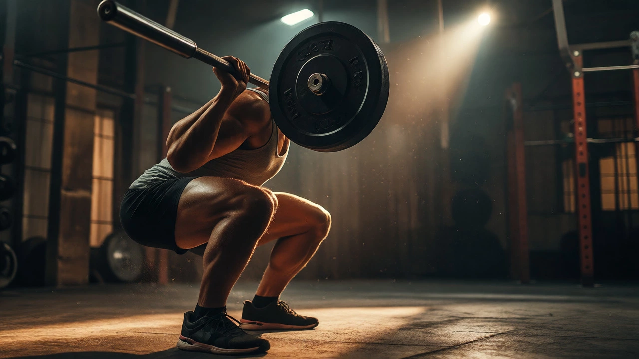 Athlete performing a heavy barbell squat