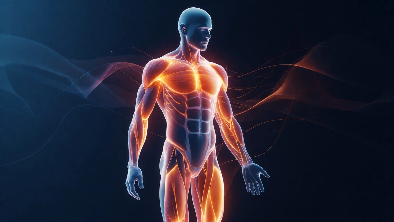 Glowing silhouette showing muscle recovery zones