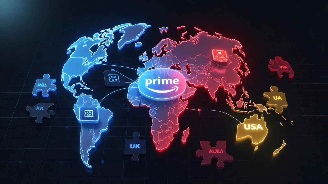 Digital concept of global streaming rights fragmented across regions